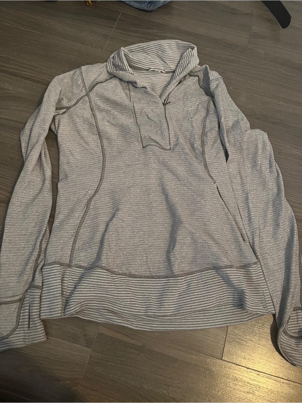 lululemon athletica Light Gray Striped Cowl Pullover